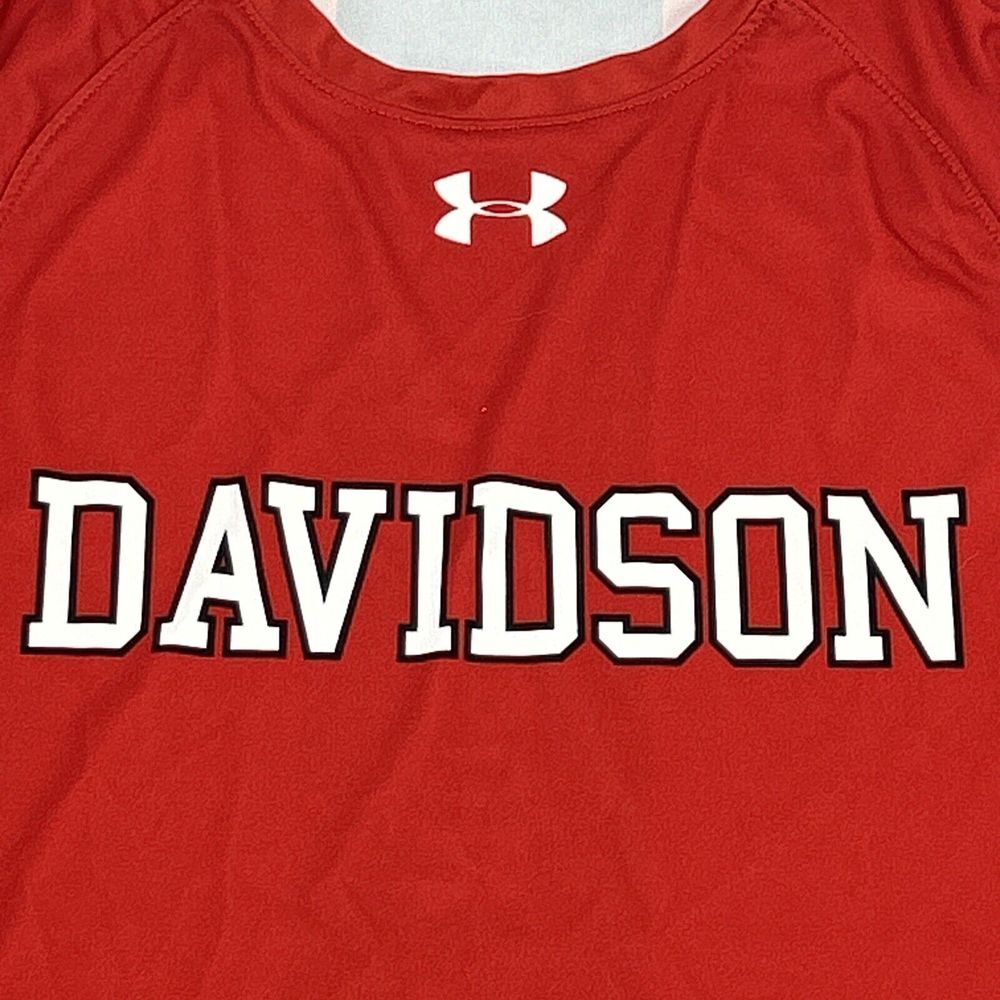 Davidson Wildcats Shirt Mens L Red Under Armour Long Sleeve Crew Neck Basketball - Picture 2 of 11
